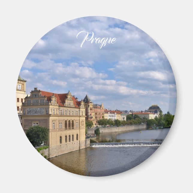 Imán Lado del río de Praga, República Checa, viaje (Frente)