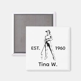 Imán Lady Golfer Nombre y año personalizados