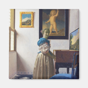 Imán Lady parada en un Virginal, Johannes Vermeer
