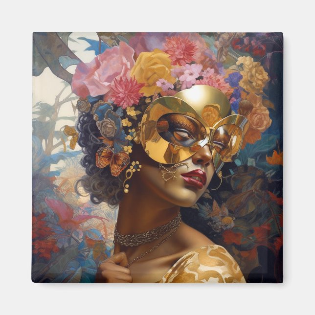 Imán Lady Viendo Máscara Negro Fantasía Arte (Frente)