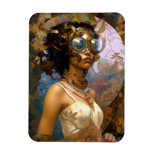 Imán Lady Wearing Goggles Black Fantasy Sci-Fi (Vertical)