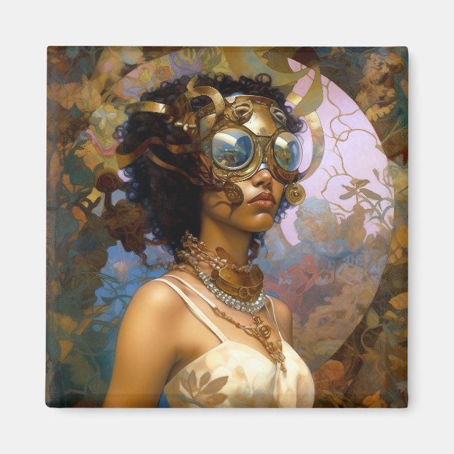 Imán Lady Wearing Goggles Black Fantasy Sci-Fi (Frente)