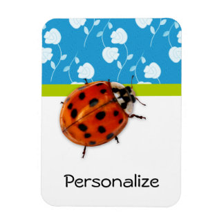 Imán Ladybug Blue Floral De moda con nombre