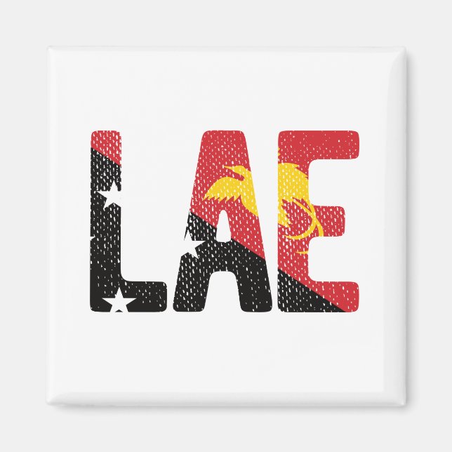 Imán Lae con bandera de Papúa Nueva Guinea (Frente)