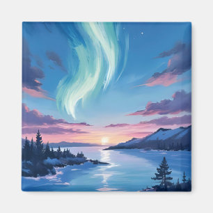 Imán Lago Aurora Borealis Paisaje Soñador Nocturno