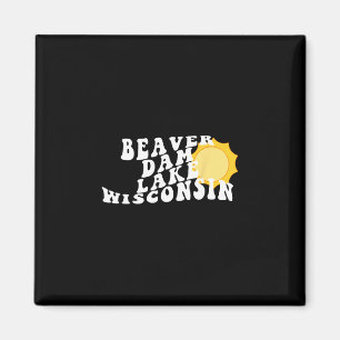 Imán Lago Beaver Dam Wisconsin Wi Retro Ondulado Recuer