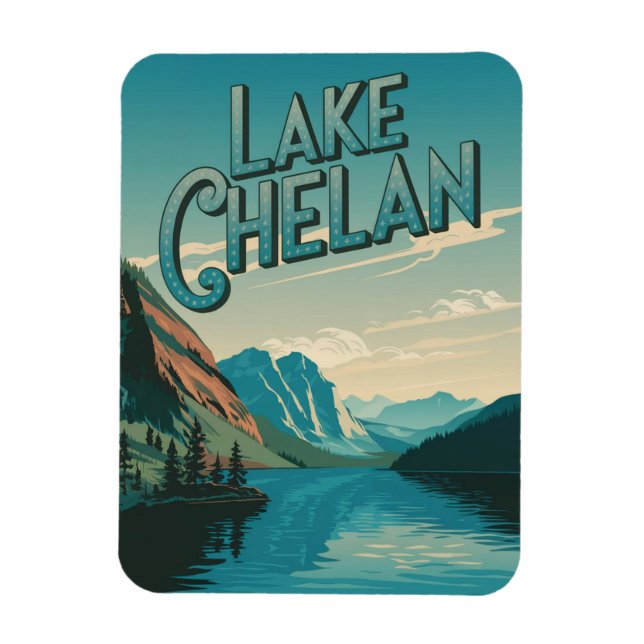 Imán Lago Chelan Washington Vintage (Vertical)