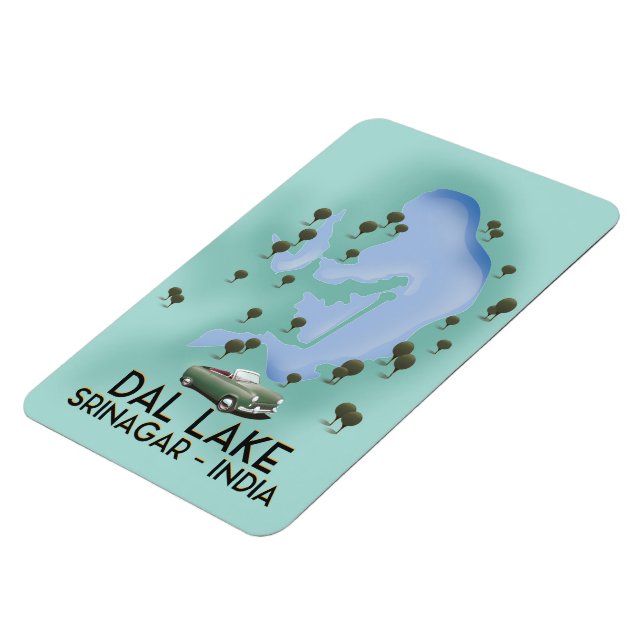 Imán Lago Dal, Srinagar, India, mapa de afiches de viaj (Lado Izquierdo)