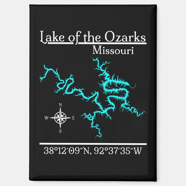Imán Lago de los Ozarks Misuri Coordenadas mapa (Anverso)