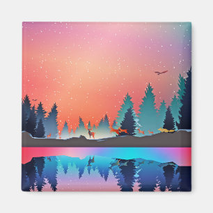 Imán Lago invernal con ciervo