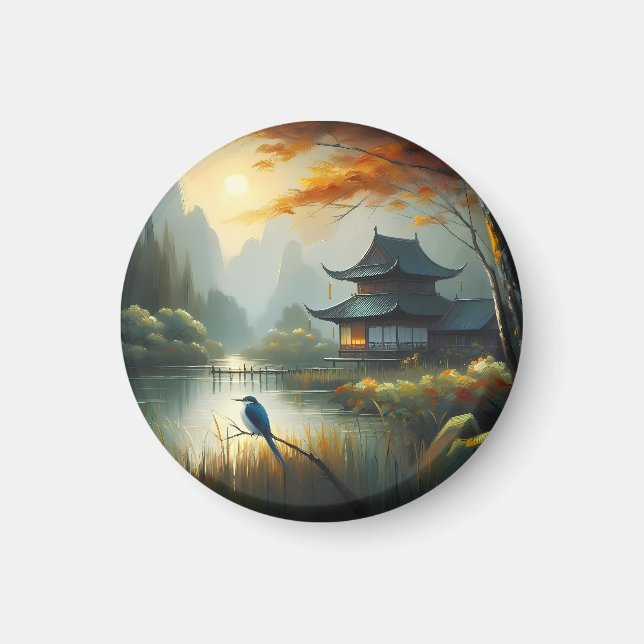 Imán Lago Japón Pájaro 1 - Lienzo (Frente)