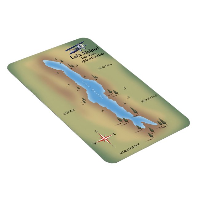 Imán Lago Malawi, impresión de mapa de afiches de viaje (Lado Derecho)