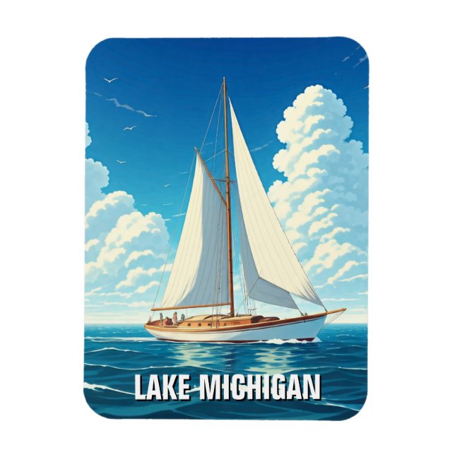 Imán Lago Michigan Sailboat (Vertical)