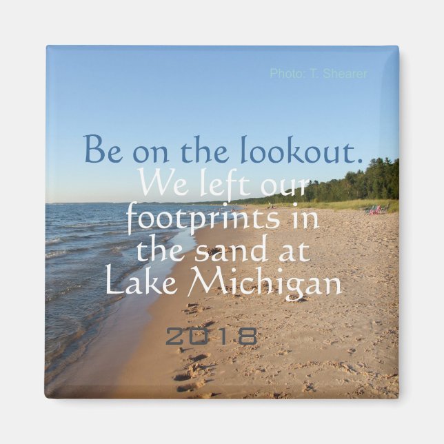 Imán Lake Michigan Beach Dated Travel Fridge Magnet (Frente)