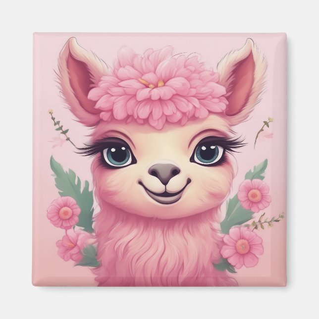 Imán Lama, bebé sonriente rosa (Frente)