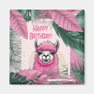 Imán Lama sonriente rosa feliz