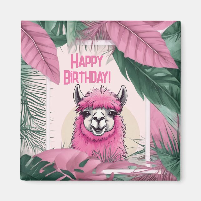 Imán Lama sonriente rosa feliz (Frente)