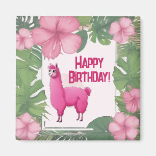 Imán Lama sonriente rosa feliz