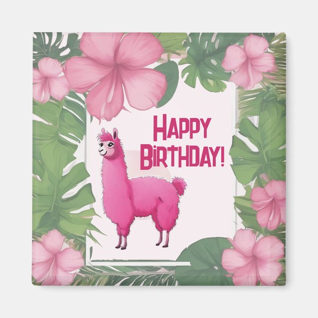 Imán Lama sonriente rosa feliz (Frente)