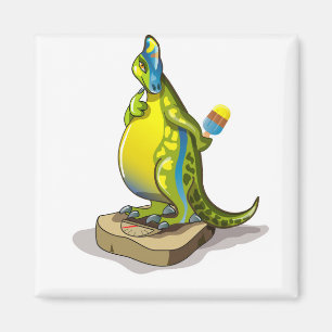 Imán Lambeosaurus Parado En Una Escala De Peso.