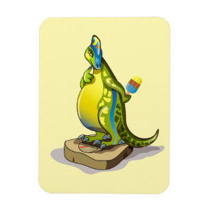 Imán Lambeosaurus Parado En Una Escala De Peso.