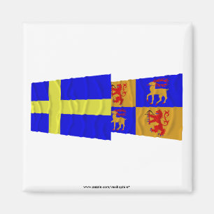Imán Län de Suecia y Kalmar ondeando banderas