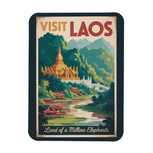 Imán Laos Pha That Luang Illustration Travel Art (Vertical)