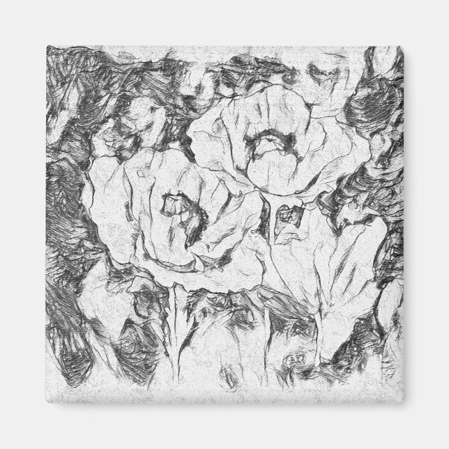 Imán Lápiz esquematizado a mano amapolas flores whir fl (Frente)