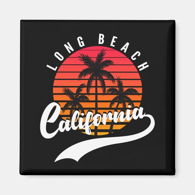 Imán Larga Playa Retro Sunset Y Palmeras Magnet (Frente)
