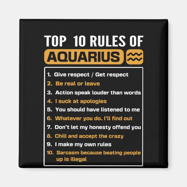 Imán Las 10 mejores reglas de Aquarius, las 10 reglas d (Frente)