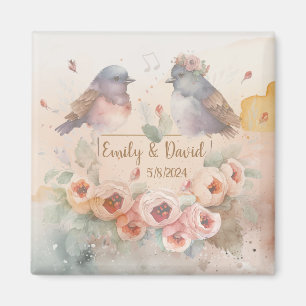 Imán Las acuarelas adoran a las aves con rosas para bod