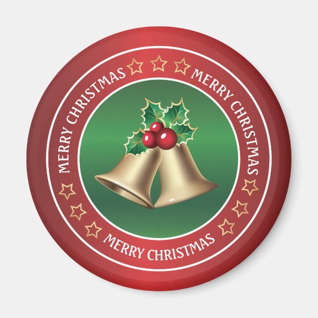 Imán Las campanas de los Navidades dorados y el holly (Frente)