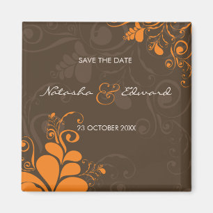 Imán Las Hojas De Deco naranja Y Las Bañeras Florales A