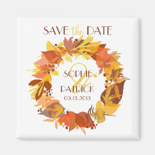 Imán Las hojas de otoño de Wreath Save the Date Magnet