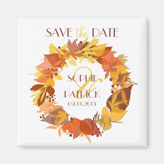Imán Las hojas de otoño de Wreath Save the Date Magnet (Frente)