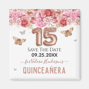 Imán Las mariposas florales rosa Quinceañera salva la