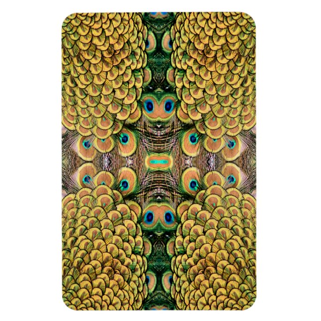 Imán Las plumas de pavo real verde esmeralda y oro (Vertical)