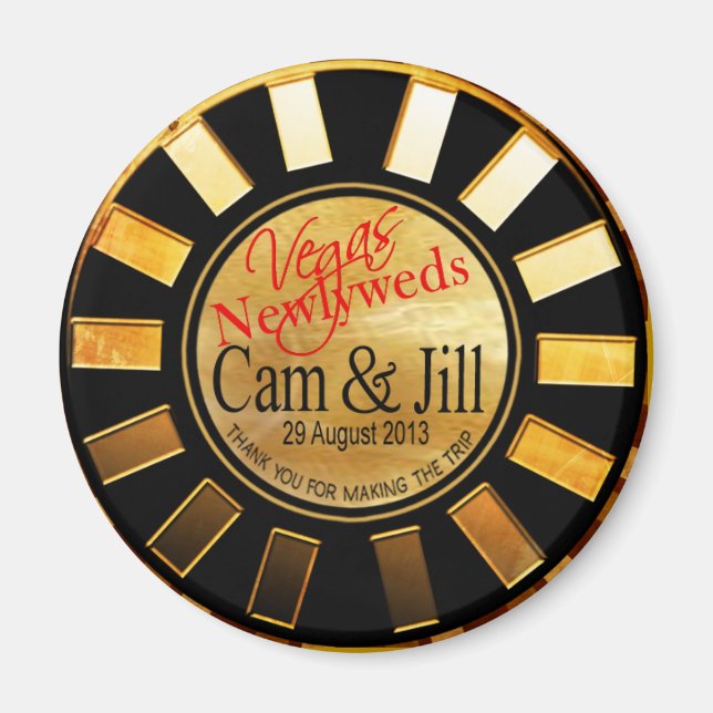 Imán Las Vegas Gold Black Retro Casino Chip Favor (Frente)