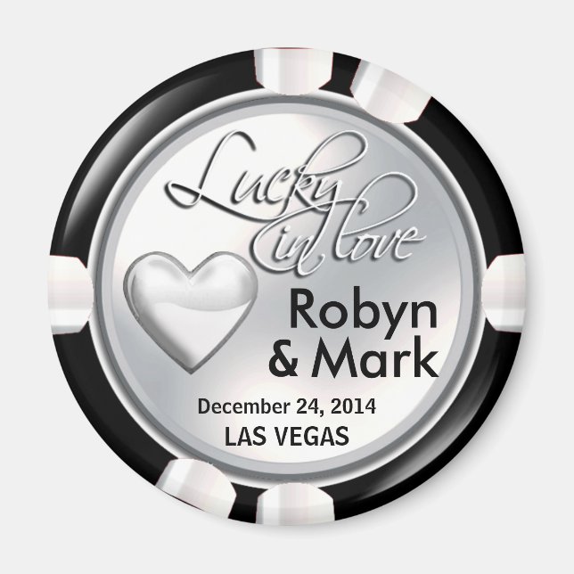Imán Las Vegas Lucky in Love Casino Chip blanco (Frente)