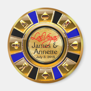 Imán Las Vegas VIP Gold Blue Black Casino Chip Favor