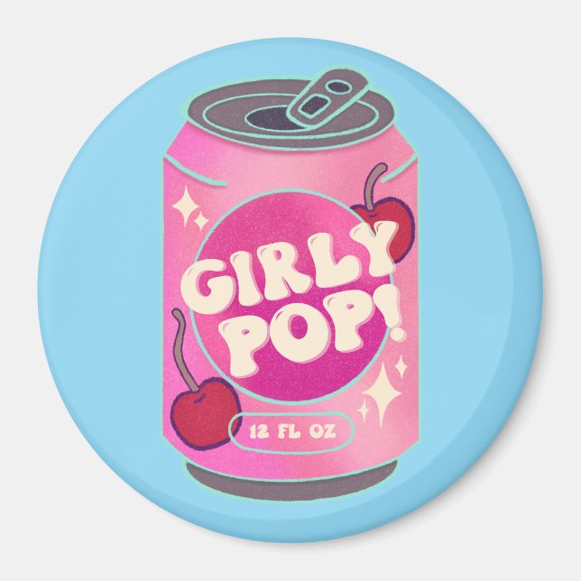 Imán Lata de refresco de cereza Girly Pop | Rosa retro  (Frente)