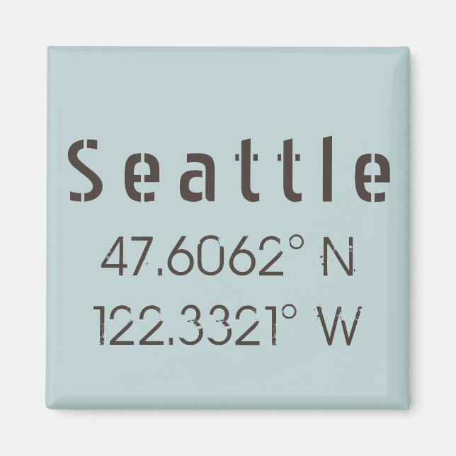 Imán Latitud y longitud de Seattle (Frente)