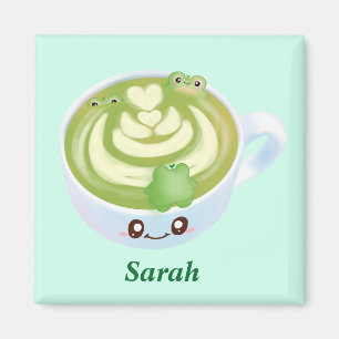 Imán Latte De Té Verde Matcha Caliente Con Ranas Cutas