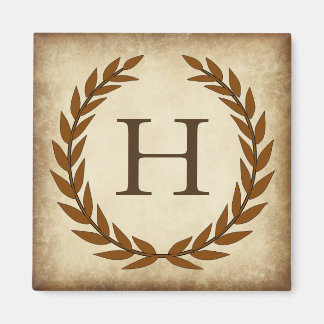 Imán Laurel Wreath Aged Papyrus Monograma Inicial H