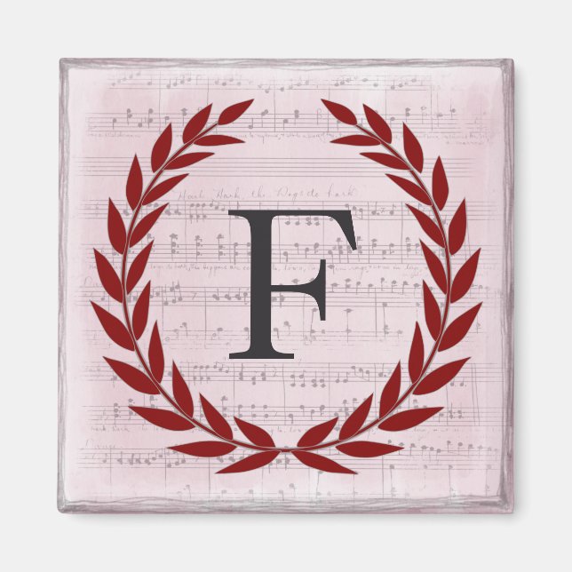 Imán Laurel Wreath Sheet Music Monograma Inicial F (Frente)