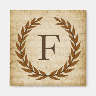 Imán Laurel Wreath Sheet Music Monograma Inicial F