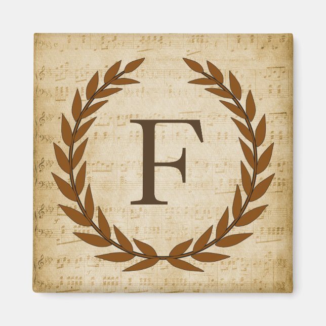 Imán Laurel Wreath Sheet Music Monograma Inicial F (Frente)