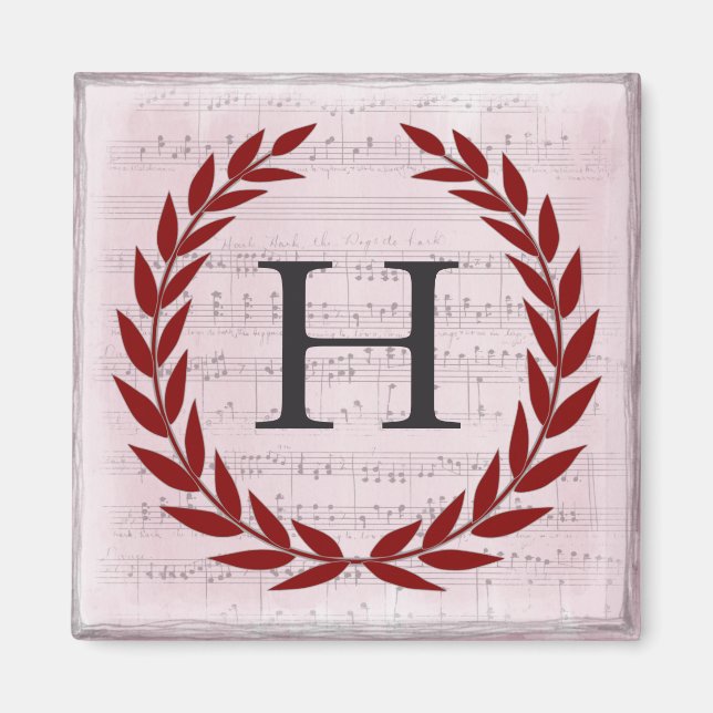 Imán Laurel Wreath Sheet Music Monograma inicial H (Frente)