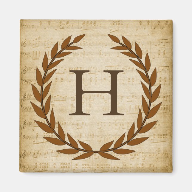 Imán Laurel Wreath Sheet Music Monograma inicial H (Frente)