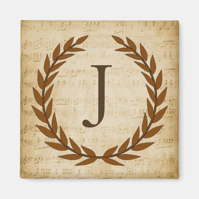 Imán Laurel Wreath Sheet Music Monograma inicial J (Frente)